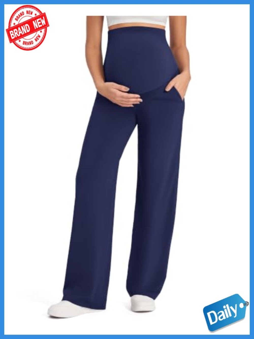 Maternity Work Pants Over the Belly Wide Leg High Rise Yoga Trousers with